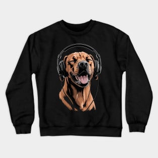 Rhodesian Ridgeback With Headphones Singing Dog Lover Crewneck Sweatshirt
